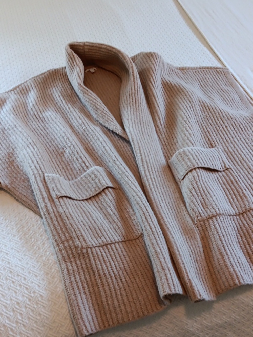 Aerie Ribbed Open Front Cardigan Shrug - Beige/Taupe